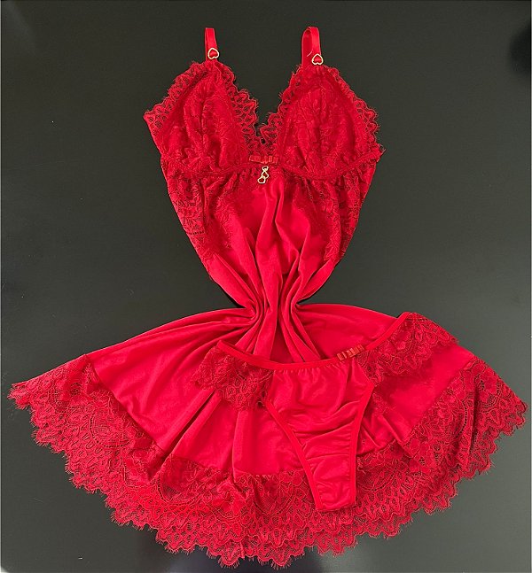 Camisola Elisa em Renda Vermelha