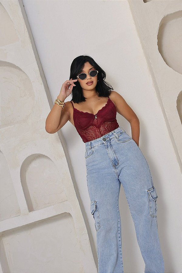 Body de Renda Vinho