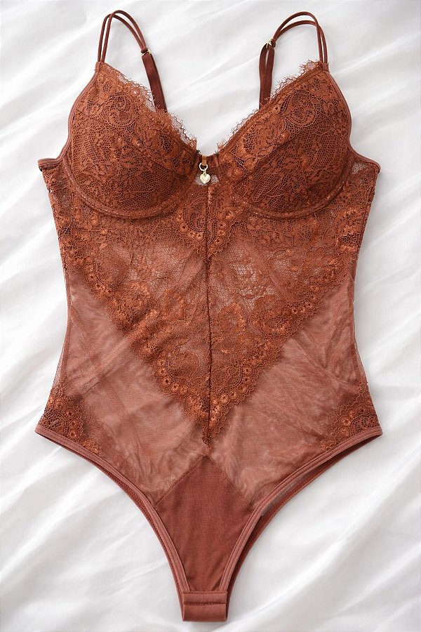 Body em renda Marrom