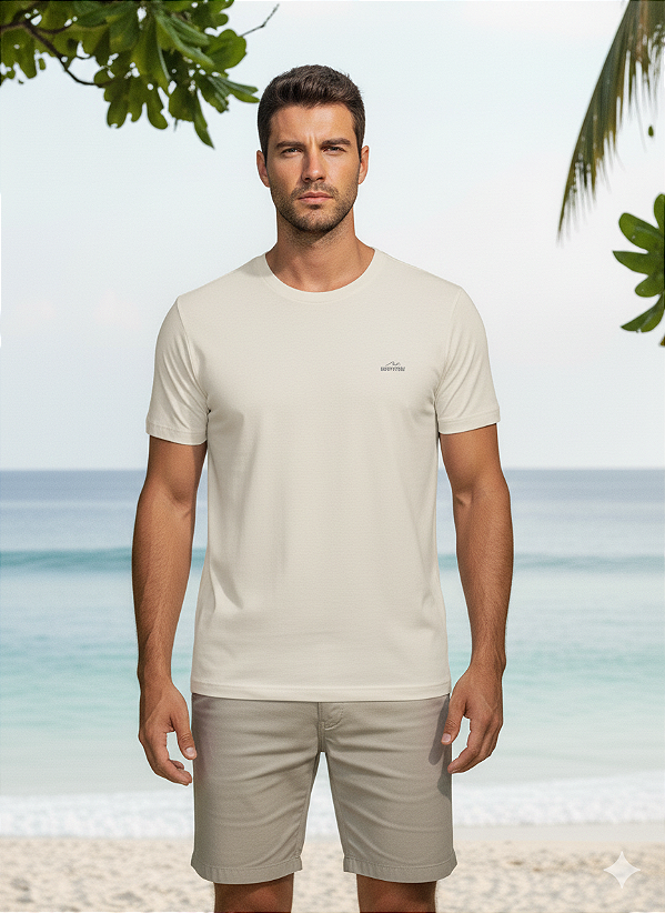 Camisa Mentawai Bege Claro Estampa Resort
