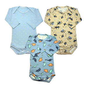 Kit Body Manga Longa Estampado Menino Cotton - 03 unidades