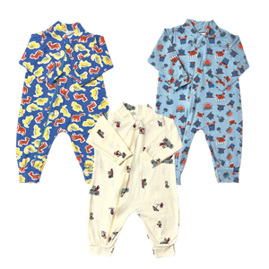 Kit Macacão Manga Longa Estampado Menino Cotton - 03 unidades
