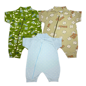 Kit Macacão Meia Manga Estampado Menino Cotton - 03 unidades