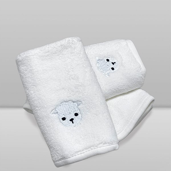 Kit Paninho de Boca Laço Bebê Babitas Bordado - Ovelha Branca