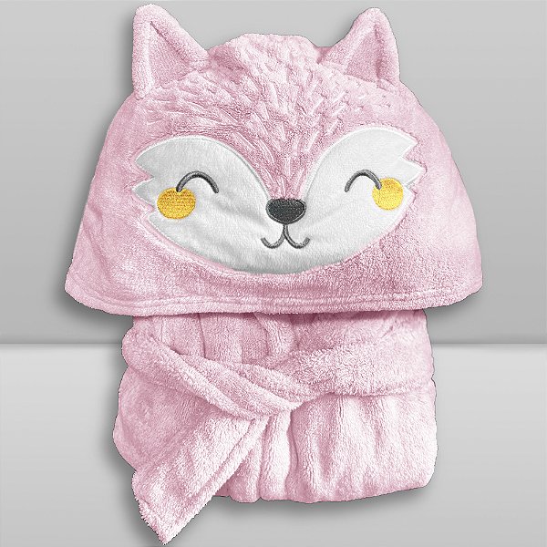 Roupão Infantil Animado Power Sec - Raposa Rosa