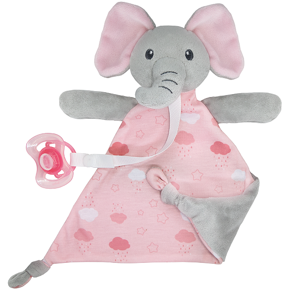 Naninha com Prendedor de Chupeta Soninho - Elefante Rosa