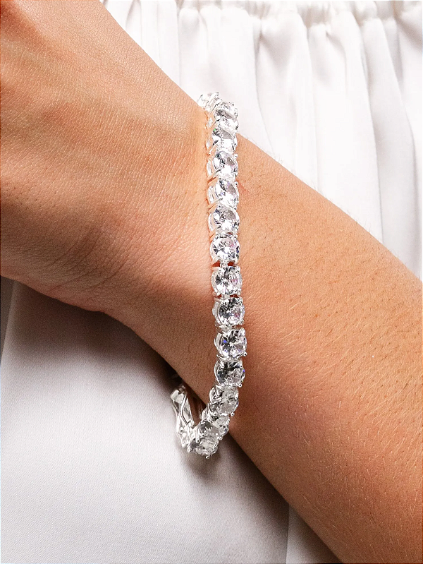 Pulseira Riviera com Zircônias Redondas Grandes folheado em ródio branco