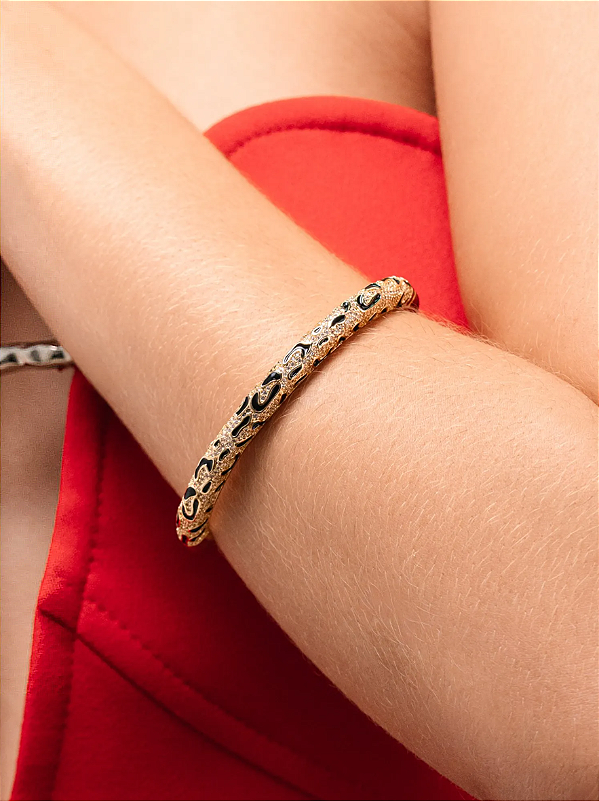 Bracelete com Base Cravejada de Estampa Animal Print folheado em ouro 18k