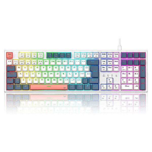 Teclado Mecânico Redragon Trundle RGB ABNT2 Branco e Azul Switch Marrom