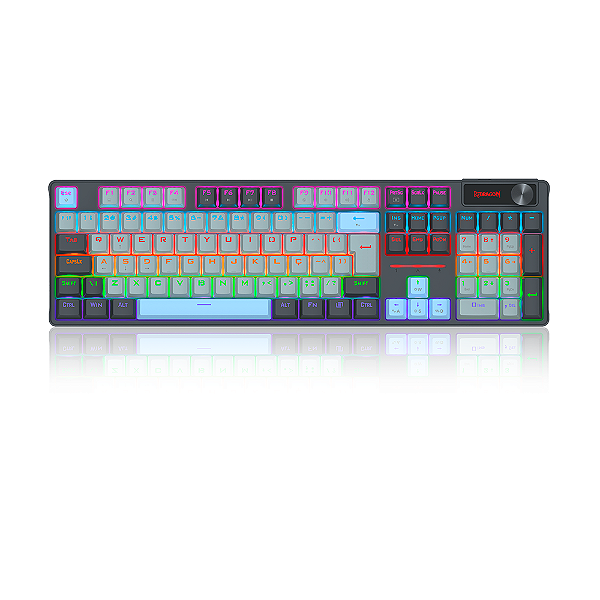 Teclado Mecânico Gamer Redragon Caesura RGB Rainbow Cinza Branco e Azul