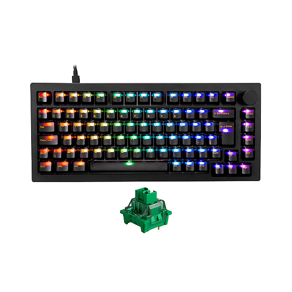 Teclado Mecânico Akko 5075S Clear Black ABNT2 Switch V3 Matcha Green Pro
