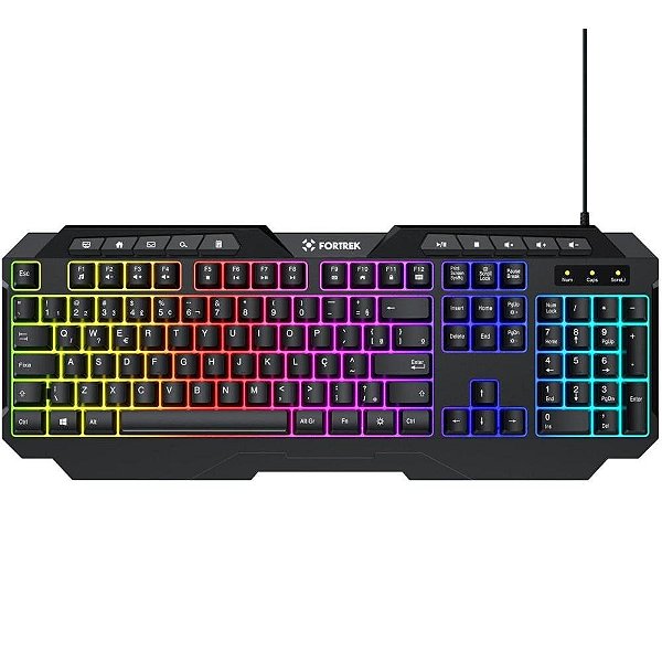 Teclado Gamer Multimidia Fortrek Shortcut Rainbow Preto