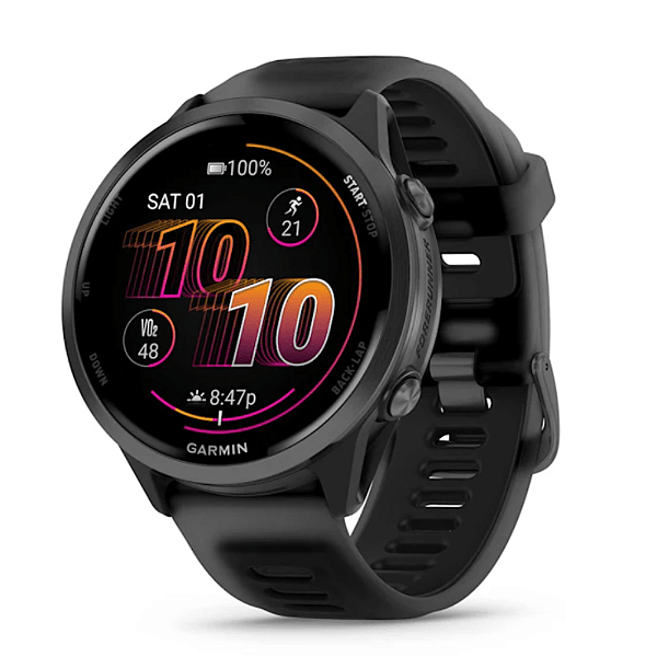 Relógio Garmin Forerunner 570 Music Amoled Cinza Ardósia e Preta Translúcida Índigo 47mm