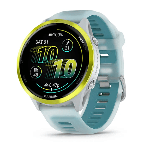 Relógio Garmin Forerunner 570 Music Amoled Amarelo e Marfim Translúcida Turquesa 47mm