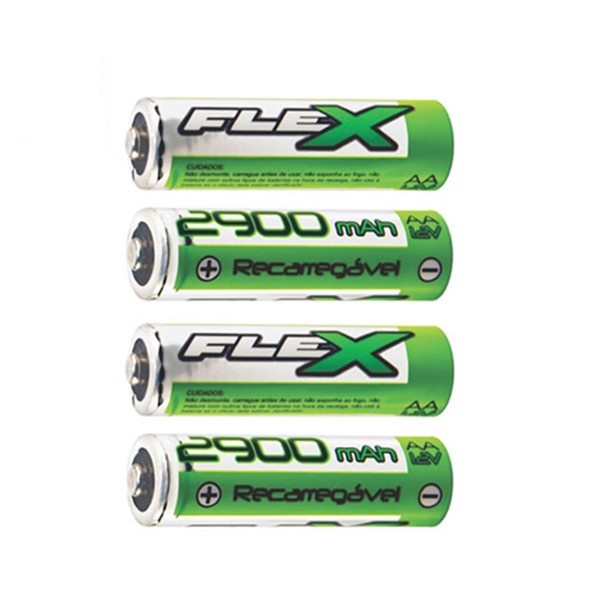 Pilha Recarregavel AA 2900mAh FX-AA29B4 (Com 4 Pilas) Flex Gold