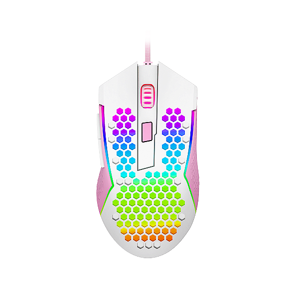 Mouse Gamer Redragon Reaping Elite Lollipop Branco Rosa Rgb
