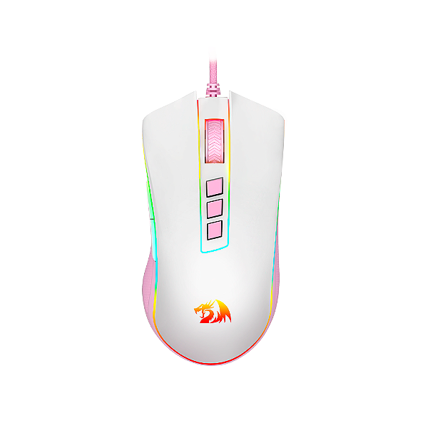 Mouse Gamer Redragon Cobra Lollipop Branco Com Rosa Rgb Usb