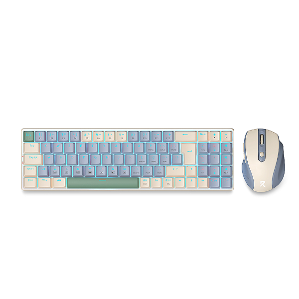 Kit Mouse e Teclado Mecânico Sem Fio Redragon Creme e Azul