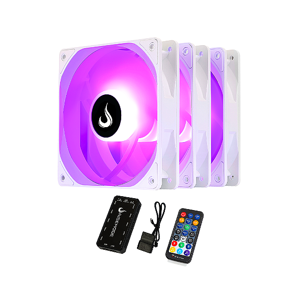 Kit Com 3 Fans Rise Mode Frost 120mm RGB Branco RM-CF-02-RGB