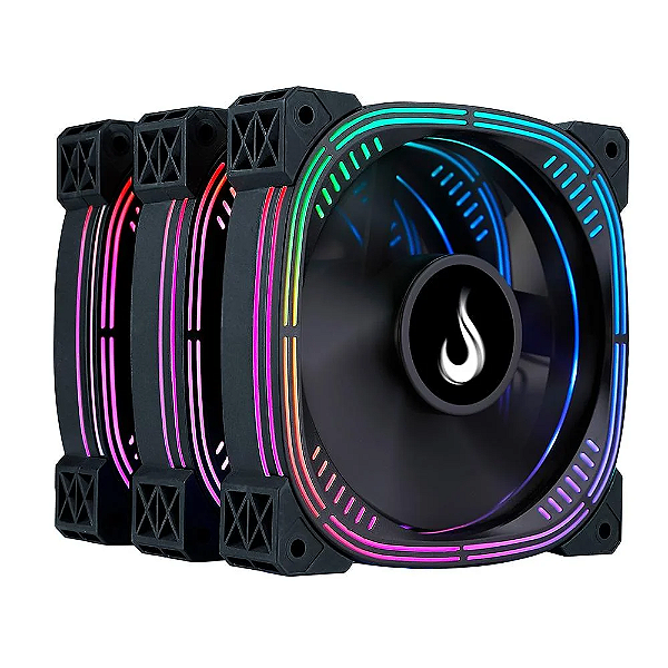 Kit 3 Fans Gamer Rise Mode Aura Pro Black 120mm ARGB Preto