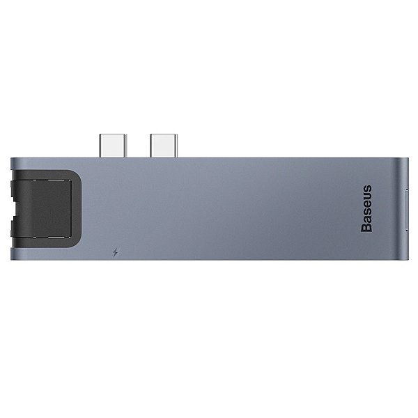 Hub Baseus Para MacBook Thunderbolt Duplo C 7 portas 2x Tipo-C para HDMI + SD/TF +2x USB3.0 + RJ45 + PD (Carregamento)
