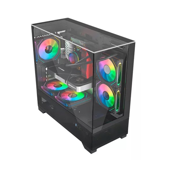 Gabinete Liketec Gamer Mahal Dark Preto com Kit Fan Cubo Disign