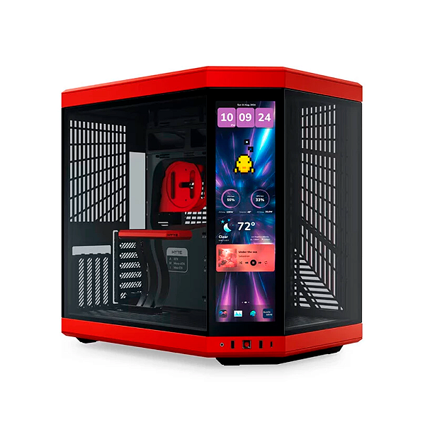 Gabinete Hyte Y70 Infinite Touch Black Cherry Display 14.5" Mid Tower Sem Fan Vermelho e Preto