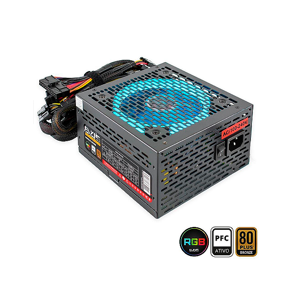 Fonte Evus Evg500 Gamer 500w 80 Plus Bronze Led Rgb