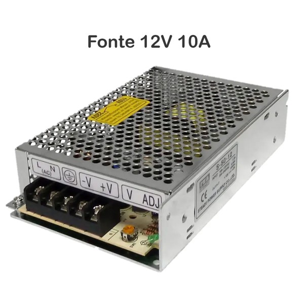 Fonte Chaveada Estabilizada 12V 10A - Ideal para CFTV
