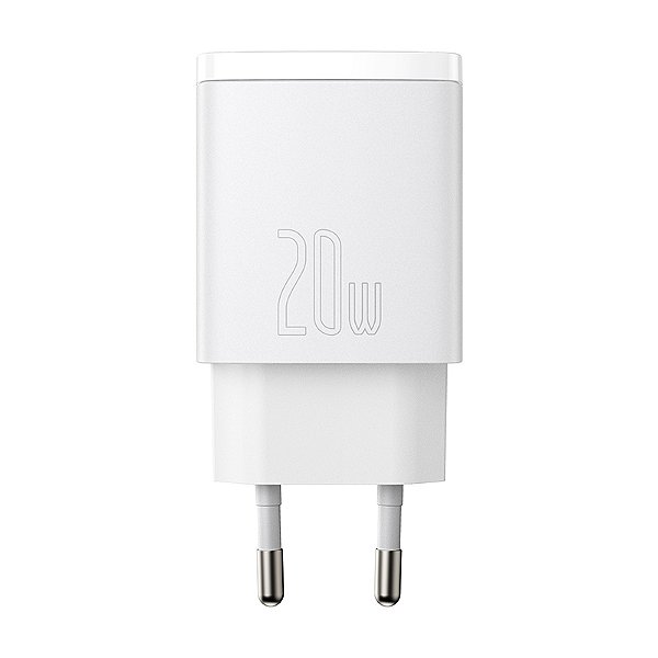 Fonte Carregador Baseus Compact Rápido Carregamento USB A e Tipo C 20W Branco
