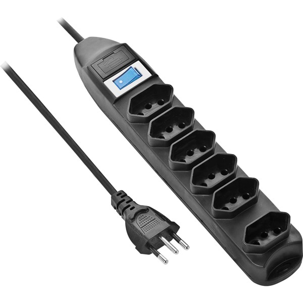 Filtro de Linha Com 6 Tomadas 1M PST101 Preto Fortrek