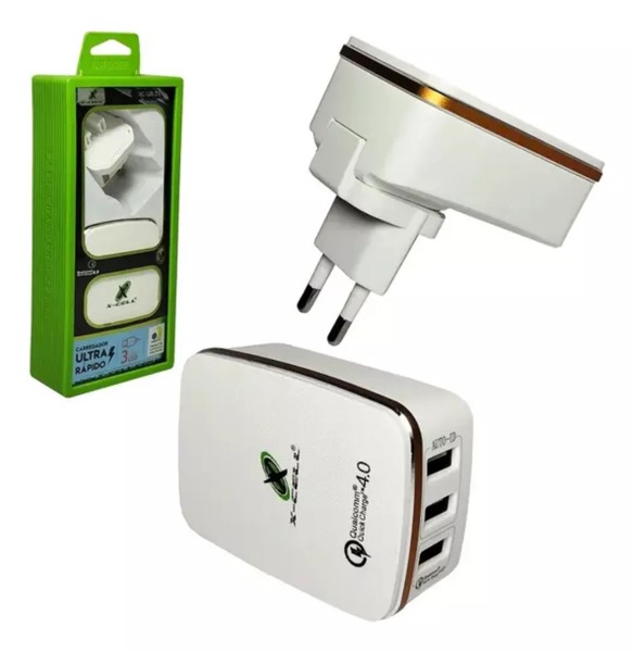 Carregador Ultra Rapido X-Cell 5.1A(27W) 3xUSB Quick Charge 4.0 - XC-UR21