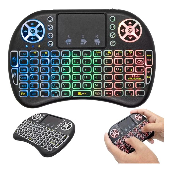 Mini Teclado Sem Fio USB + Bluetooth Touchpad Com Led Shinka AL-313 Celular/ Pc/ Android/ Tv Smart
