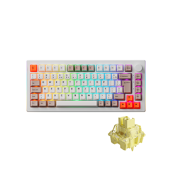 Teclado Akko Steam Engine 5075s Branco S/ Cream Yellow Abnt2