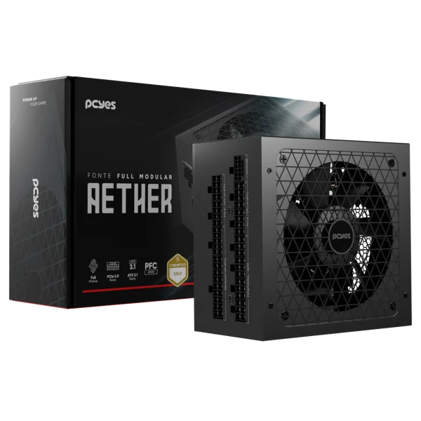 Fonte ATX 850W Gamer PcYes Aether Full Modular Cybenetics Gold PCIE 5.0 ATX 3.1 - 850WFMG