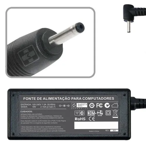 Fonte para Netbook Asus/Samsung 19V 2.1A Plug 2.5x0.7mm