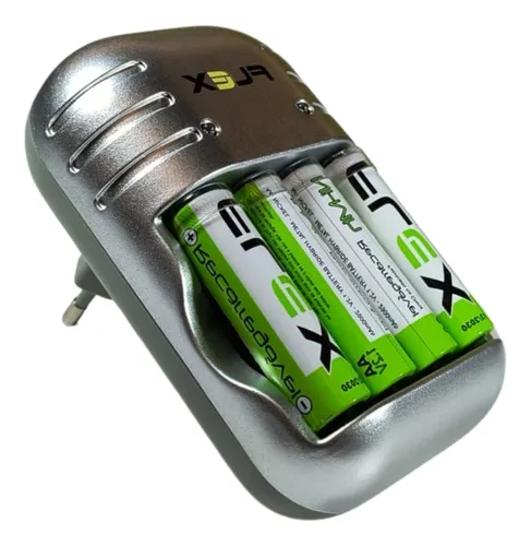Carregador de Pilhas e Baterias Com 4 Pilhas AAA 1100mAh Flex Gold FX-C03-AAA