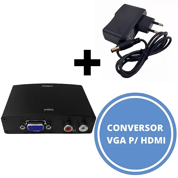 Adaptador de Video Hdmi Femea x VGA Femea + Audio com Fonte