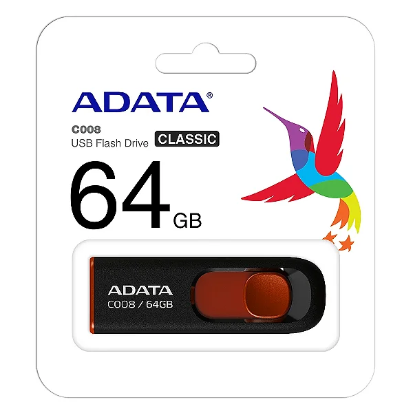 Pen Drive 64Gb Adata AC008 64GB Preto e Vermelho AC008-64G-RKD