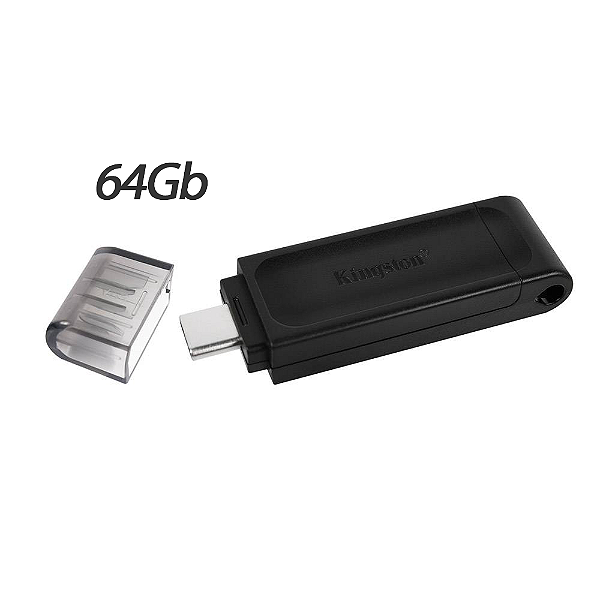 Pen Drive 64Gb Kingston Preto Datatraveler 70 Exodia USB 3.2- USB-C- Dt70/64GB