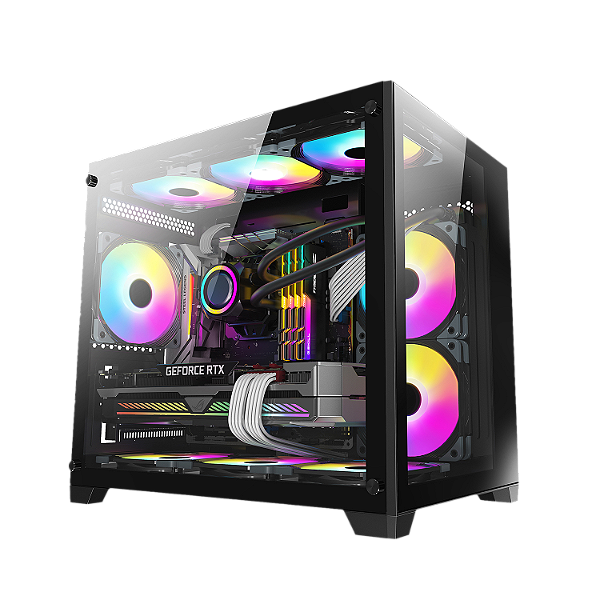 Gabinete Liketec Cube Kirra C270B RGB 4X Fan 240m Vidro Temperado - Preto - LC-AT-STORM-02