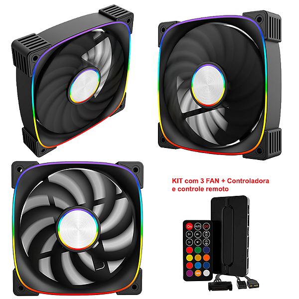 Cooler 120X120X25Mm Kit com 3 Fan ARGB Liketec Riddle com controladora  Preto - LF-RIDDLE-3X-01-C
