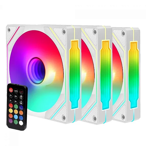 Cooler 120X120X25Mm Kit com 3 Fan ARGB Liketec Enigma com controladora Branco - LF-UNARGB-ENIGM-KIT-BR
