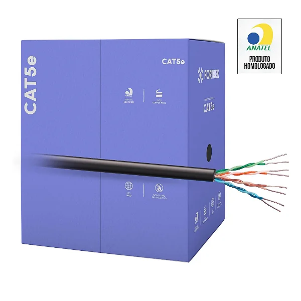 Cabo de Rede Lan Cat5E 24Awg Fortrek FK500C Preto - Caixa 305 Metros