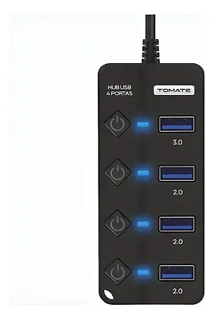 Hub USB 4 Portas 3 x 2.0 e 1 x 3.0 Tomate Botão On/Off  MST-016