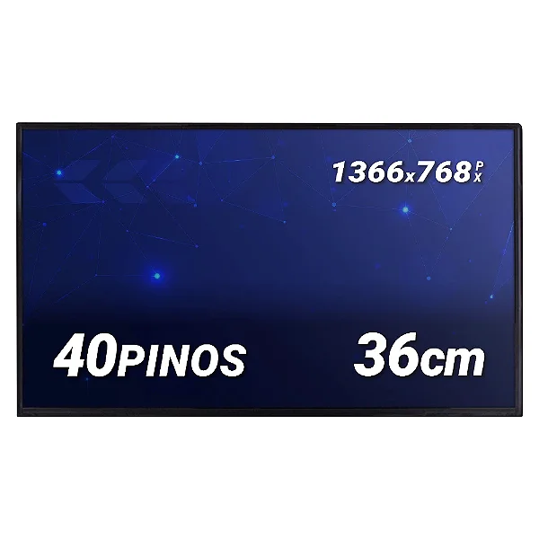 Tela para Notebook 15.6" Polegadas Comum 40 Pinos Direito 1366 x 768 (HD)