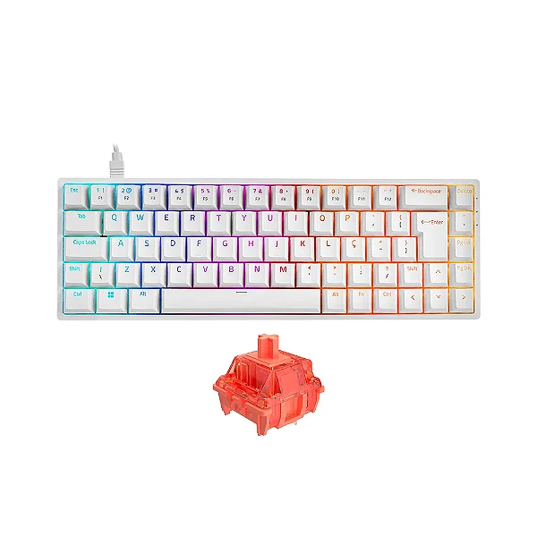 TECLADO MECANICO AKKO MODELO 3068S BRANCO SWITH ORANGE