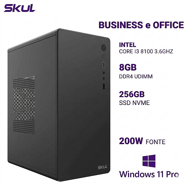Computador Skul Intel i3 8ºG 8GB DDR4 M2 256GB SSD Win 11 Pro + Brinde