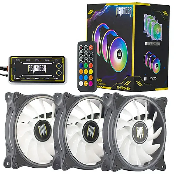 Cooler 120X120X25Mm Kit com 3 Fan RGB com controlador  G-VR346K REVENGER
