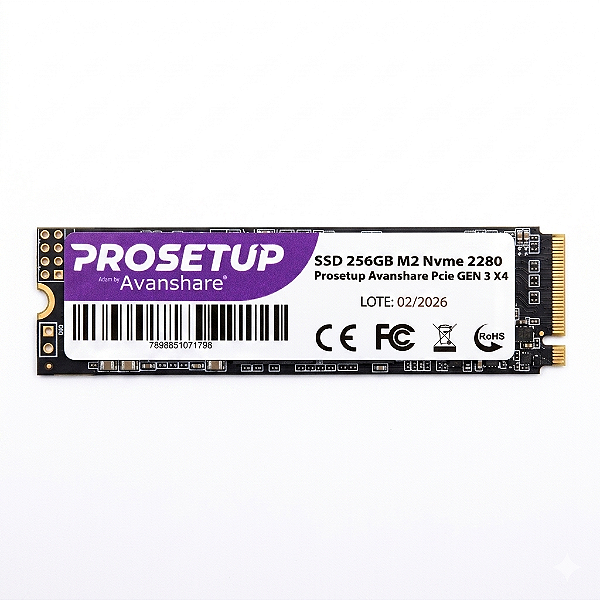 SSD 256GB M2 Nvme 2280 Prosetup Avanshare Pcie GEN 3 X4 Leitura 1700MB/S Gravacao 1100MB/S